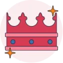 En röd och rosa krona med blå detaljer som symboliserar VIP-status och lojalitetsbonusar.