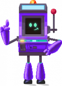 Pixelbet casino maskot - en lila robot