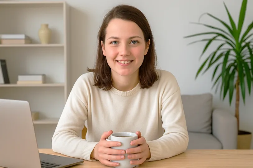 Noomi Eriksson framför datorn