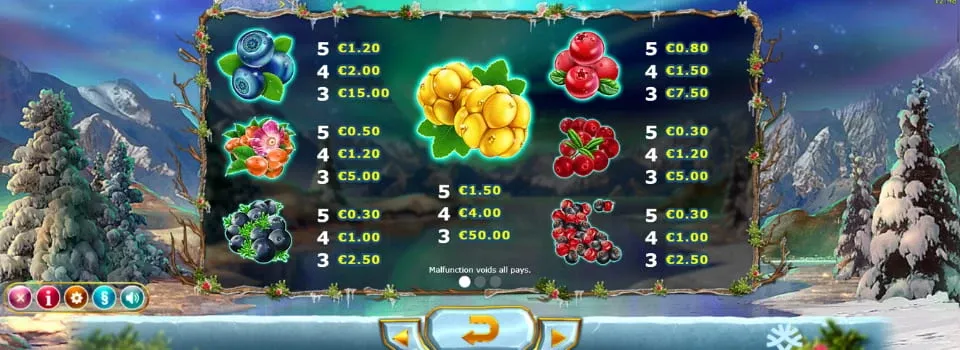Tabell av Winterberries symboler och utbetalningar
