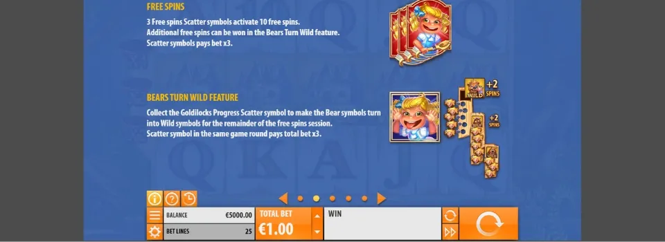 Goldilocks free spins symbol och bears turn wild symbol