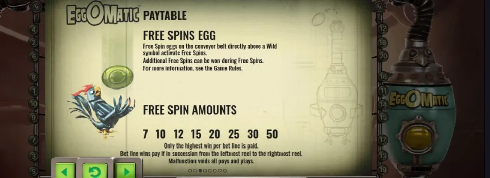Eggomatic free spins utbetalning