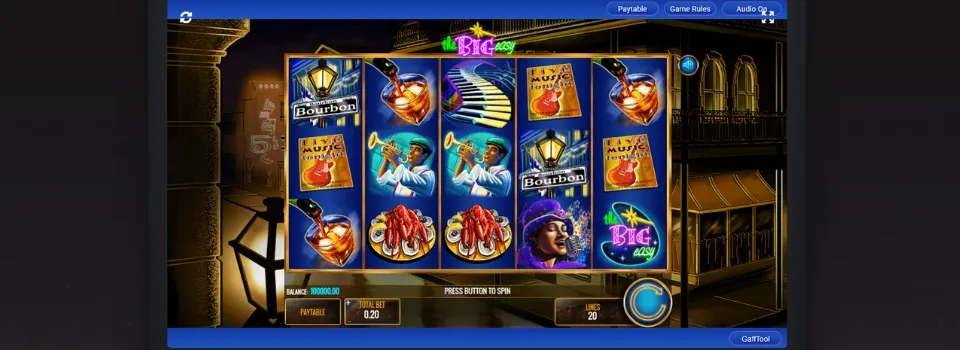 En skärmdump av The Big Easy spelplan med en stad under kvällstid i bakgrunden.