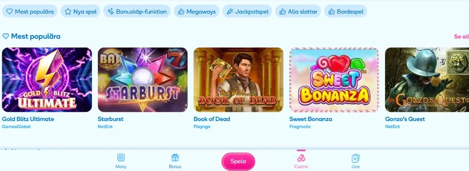 Casinospel och kategorier på VeraJohn
