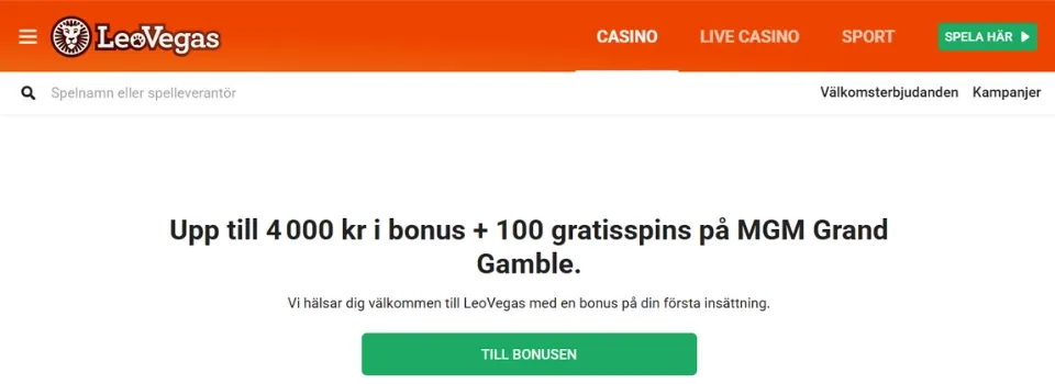 LeoVegas Casino logga in knapp