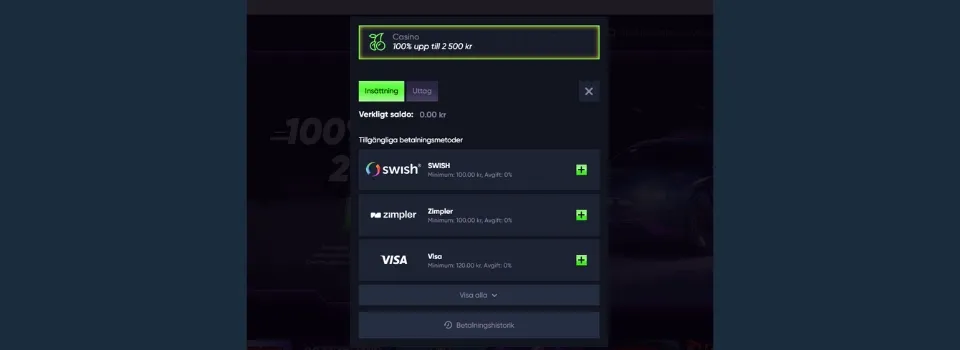 Betalningsmetoder hos Quick Casino