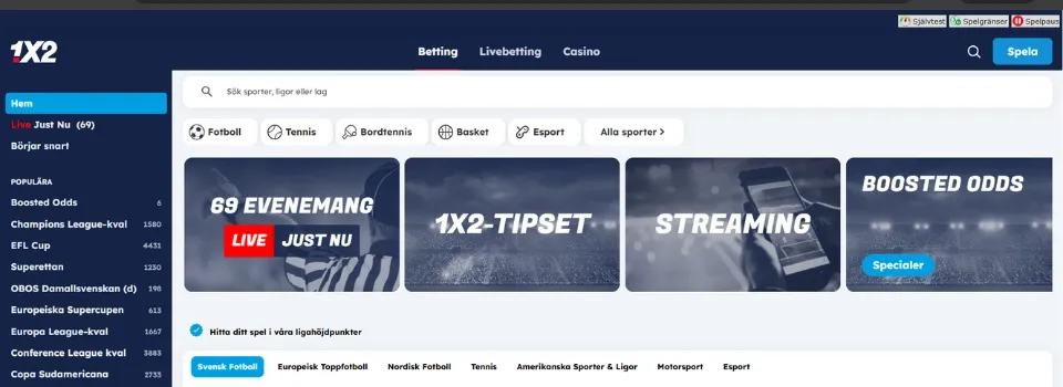 Betting hos 1x2 Casino