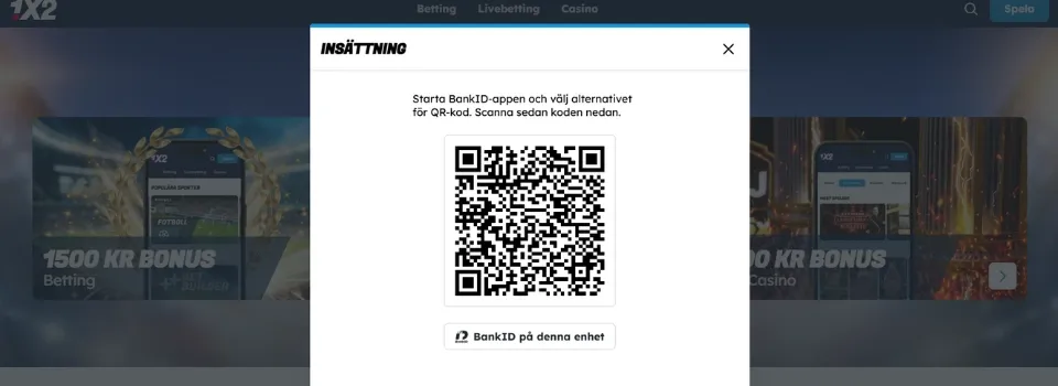 BankID QR-kod hos 1x2 Casino