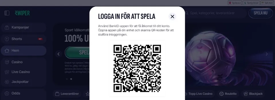 Swiper Casino QR-kod med BankID