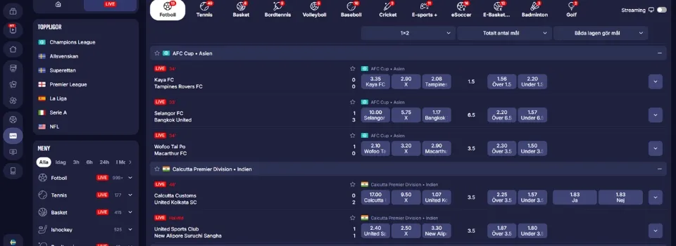Sportsbetting hos Swiper Casino