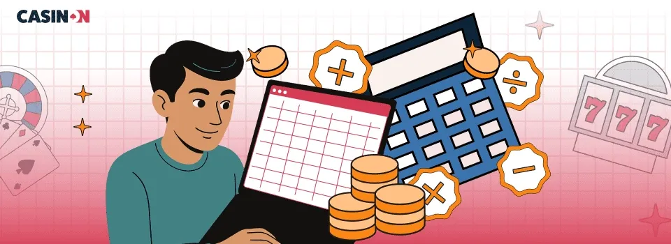 En laptop och kalkylator för att beräkna insatser och  vinst från Arbitrage Betting