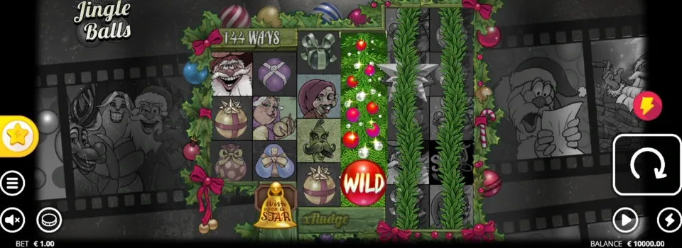Skärmdump av spelautomaten 'ingle Balls med julmotiv.