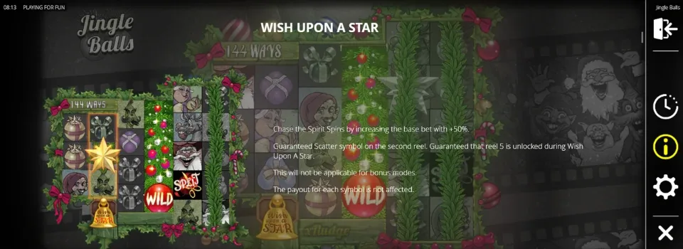 Skärmdump av spelet Jingle Balls som visar en förklaring av funktionen Wish upon a star.