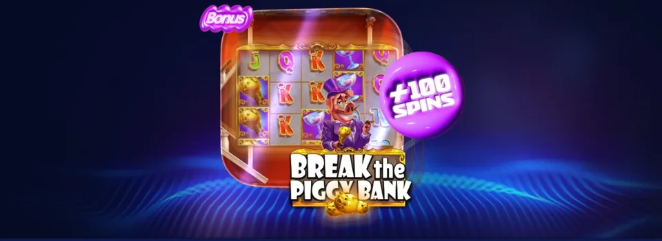 Hajper Casino bonusbanner för slotsspelet Break the Piggy Bank.