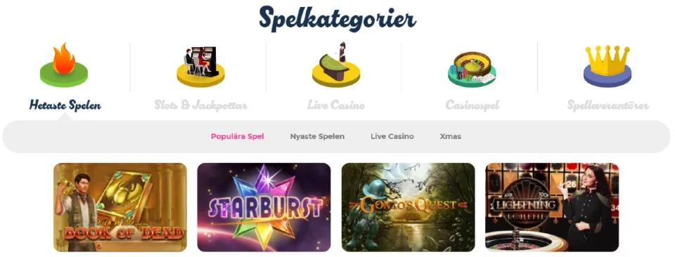 Spelkategorier och utvalda slots på casinojoy.com