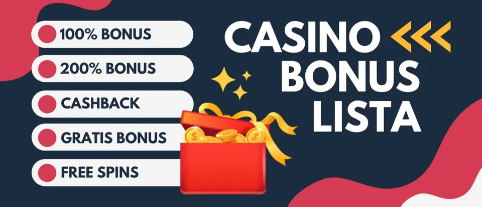 Casino bonus lista med 100%-200% bonus, cashback, gratis bonus och free spins