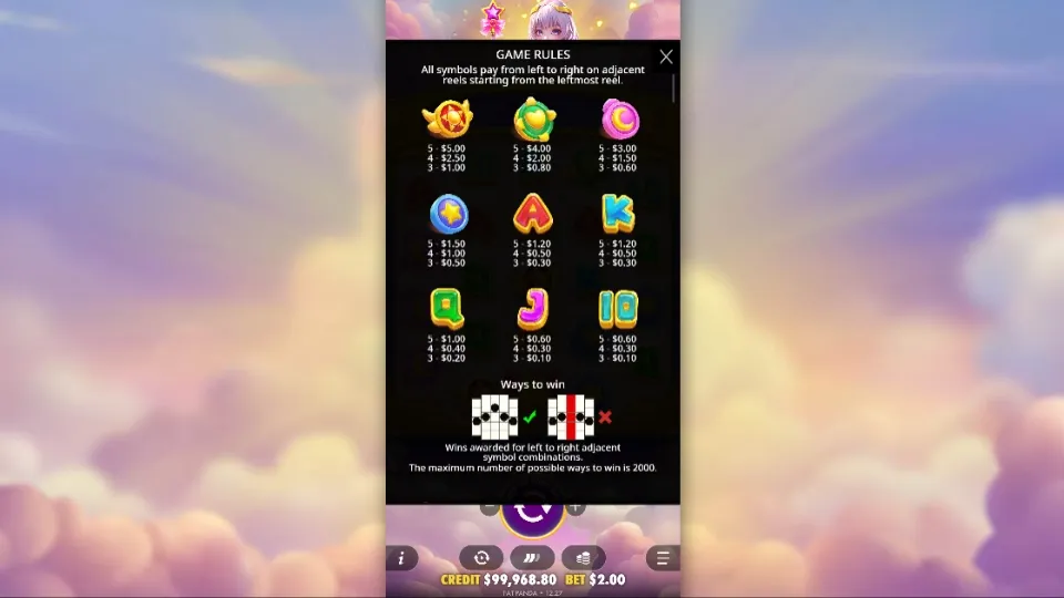 Starlight Wins symboler betaltabell