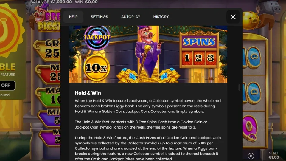 Break the Piggy Bank Hold and Win funktion