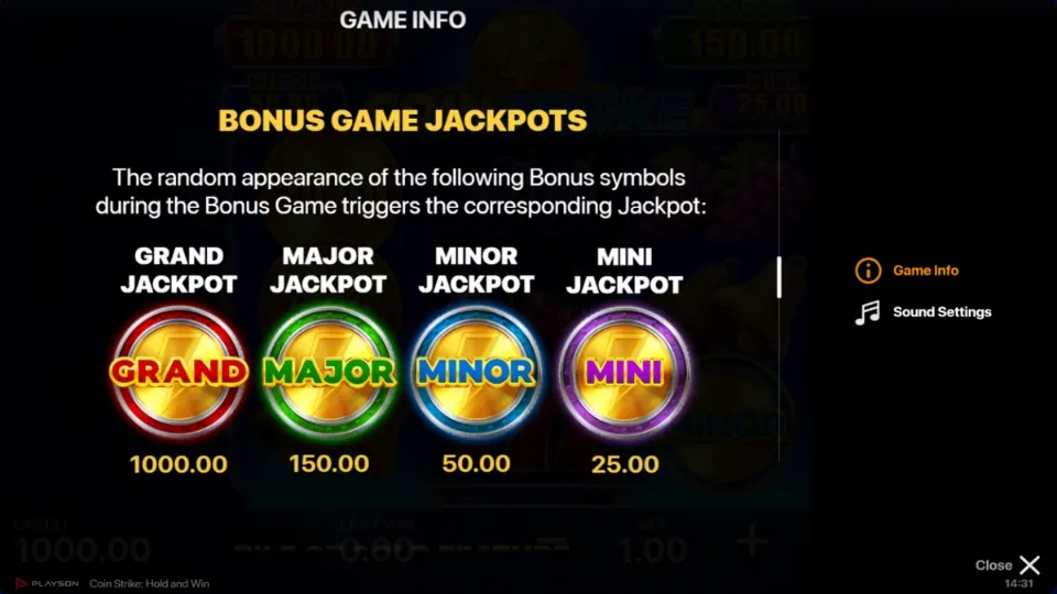Coin Strike: Hold and Win jackpot funktion
