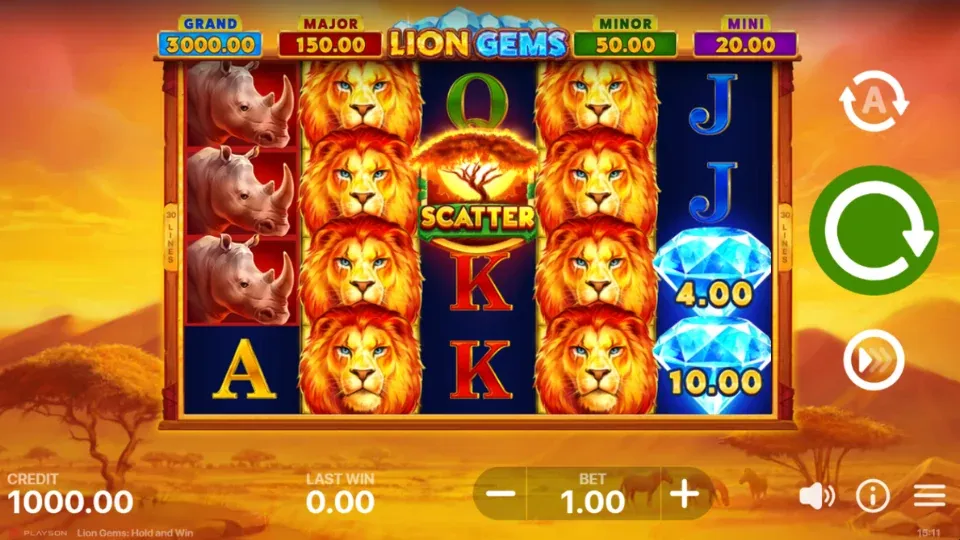 Lion Gems: Hold and Win slot spelplan