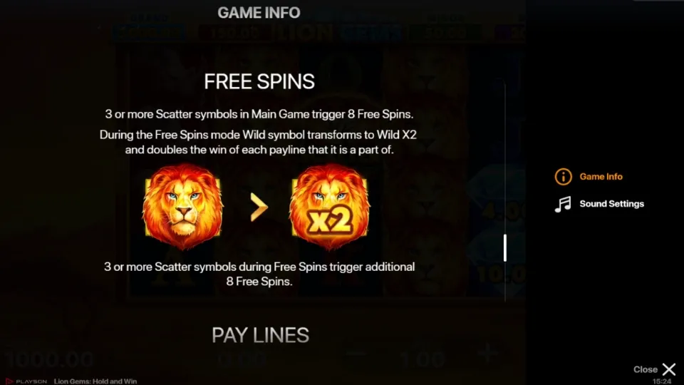 Lion Gems: Hold and Win free spins funktion