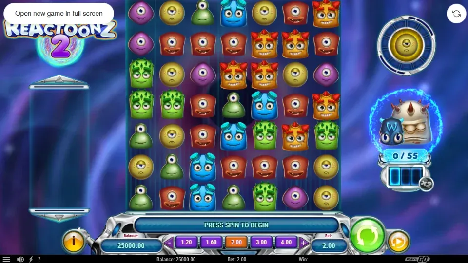 Reactoonz 2 slot spelplan