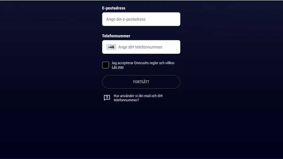 E-postadress och telefonnummer hos Onerush Casino
