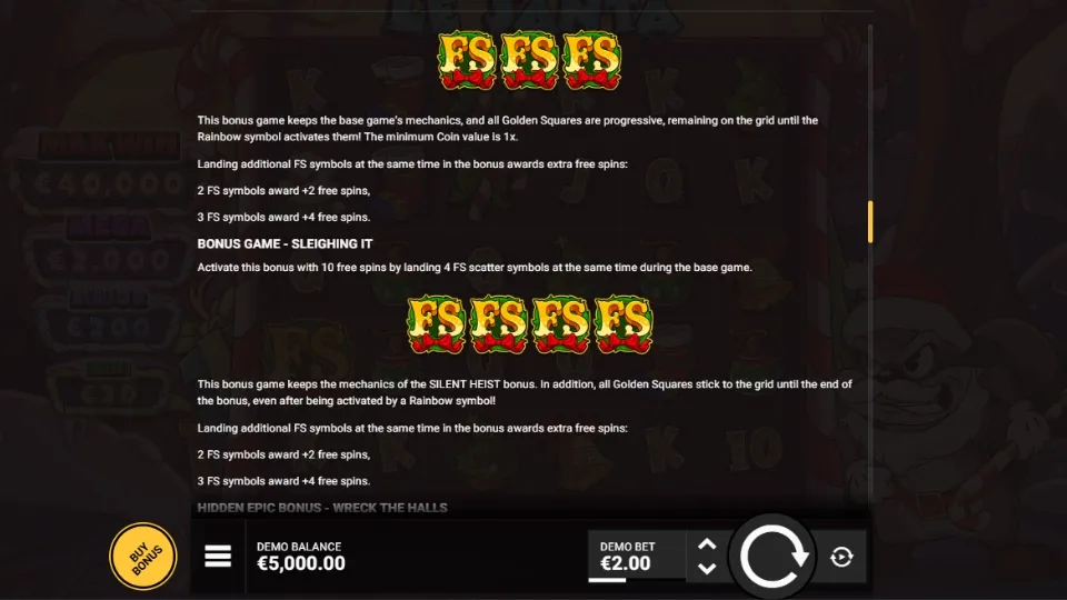 Regler för Le Santas bonusar, inklusive Silent Heist och SLEIGHING IT.