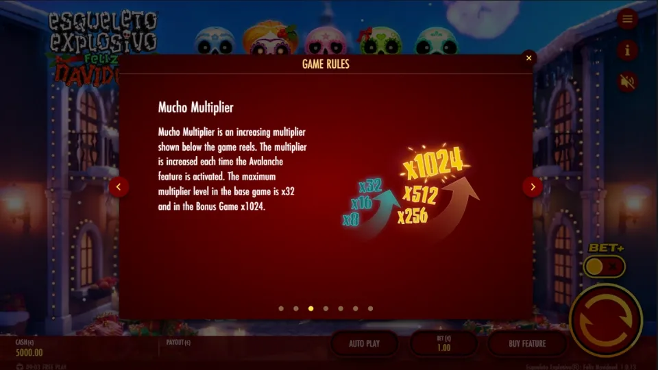 Mucho Multiplier-funktionen i Esqueleto Explosivo Feliz Navidead.