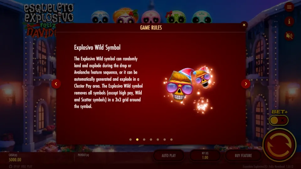 Beskrivning av Wild-symbolens funktion i Esqueleto Explosivo Feliz Navidead.