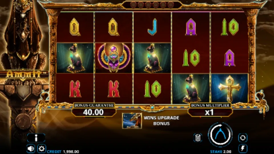 Ammit spelplan med egyptiskt tema, med symboler som en skarabe och en Ammit-figur.