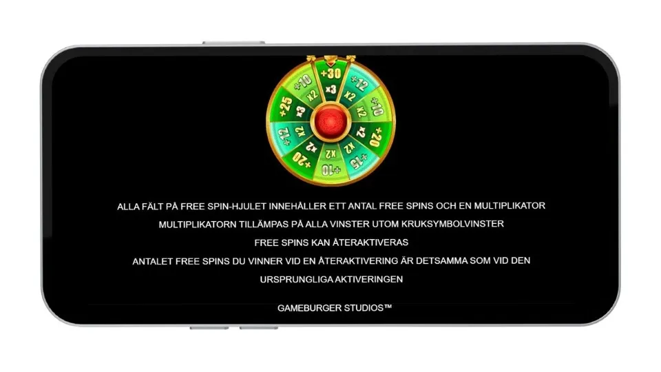 Free spins-hjul i 9 Pots of Gold som visar antal gratissnurr och vinstmultiplikatorer.