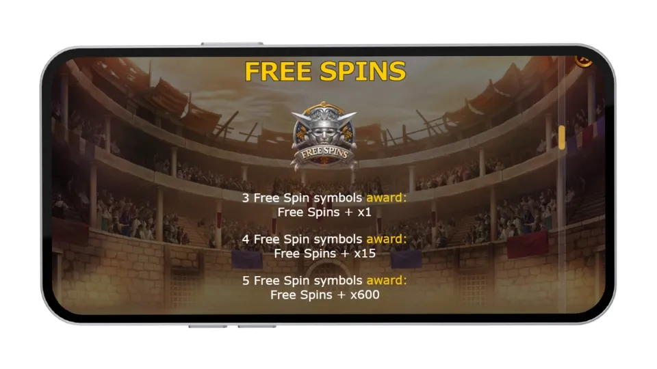 Översikt av Free Spins-bonusar i Champions of Rome baserat på antal scatter-symboler.