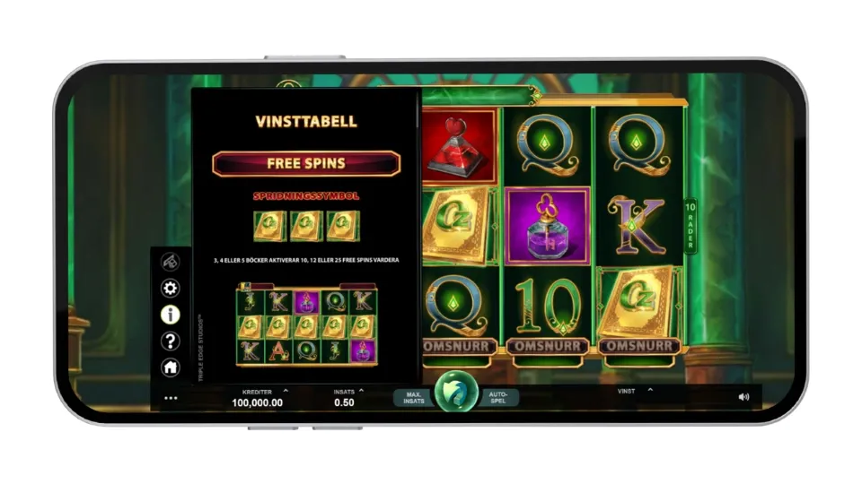 Sida i vinsttabellen som visar hur 3, 4 eller 5 boksymboler aktiverar Free Spins.