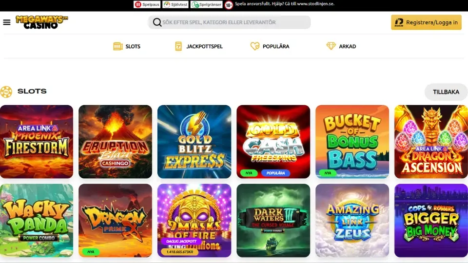 Spellobbyn för slots hos Megaways Casino